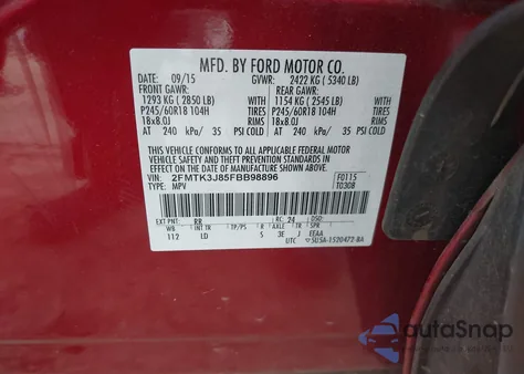 2015 Ford Edge Sel z USA, uszkodzony, nr VIN 2FMTK3J85FBB98896